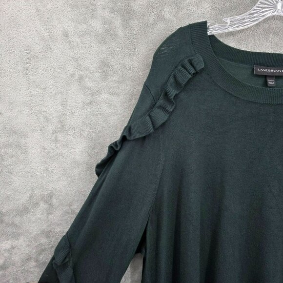 Lane Bryant Sweater 22 24 Dark Forest Green Ruffle Sleeves Stretchy Side Slits - Picture 3 of 12